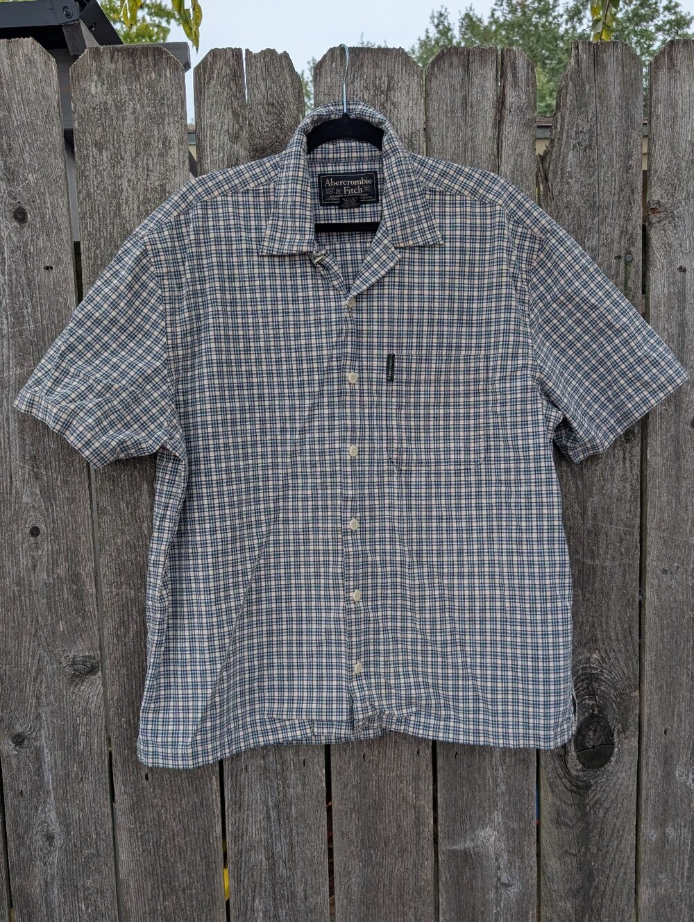 Abercrombie & Fitch Men's Short-Sleeve Plaid Button-Up - Blue & Gray